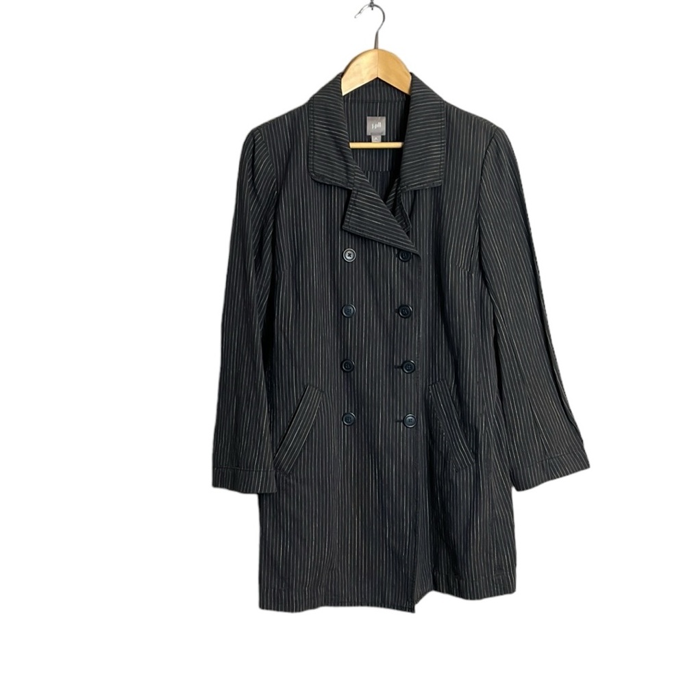 J Jill Size Medium Linen Blend Gray Striped Oversized Double Breasted Trench MP